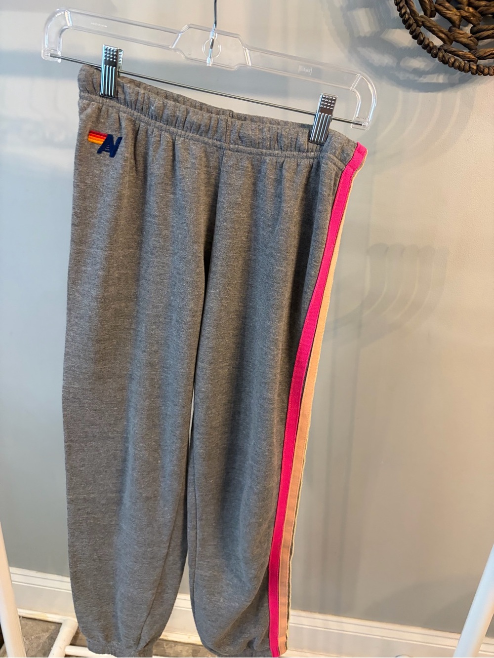 Aviator Nation five stripe Grey Joggers with neon Side Stripes- XS